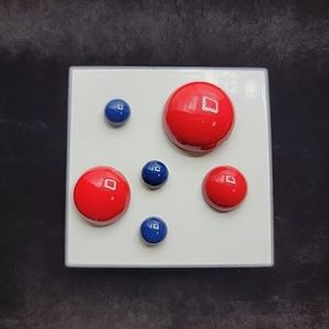 Modernist Brooch Metal Red White Blue Dot Square 2.5" Unsigned Vintage